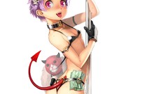 White ass Money devil gloves short hair purple hair tails 