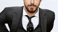 White background Actors suit blondes blue eyes ryan gosling 