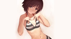 White background anime girls brunettes short hair Simple 