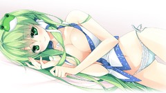 White background anime girls green eyes kochiya sanae green 