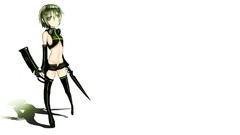 White background anime girls green eyes short hair green hair 
