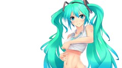 White background anime girls hatsune miku vocaloid aqua hair 