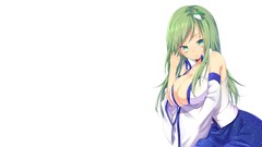 White background anime girls kochiya sanae green hair bare 