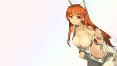 White background anime girls open mouth nekomimi nipples