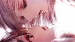 White background anime girls short hair open mouth yuri Simple 