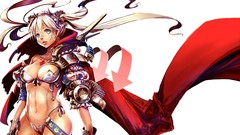 White background armor gloves arrows anime girls cleavage 