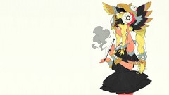 White background blondes anime girls green eyes braids 