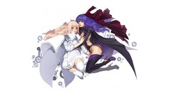 White background blondes blue hair anime girls boots blue eyes 