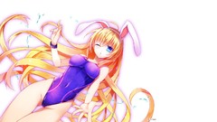 White background blondes bracelets long hair anime girls blue 