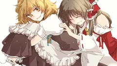 White background blondes long hair anime girls closed eyes 