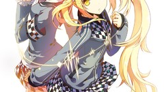 White background blondes long hair anime girls yellow eyes bike 