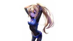 White background blondes long hair blue eyes bangs ponytails 