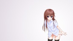 White background blouse stockings long hair anime girls 