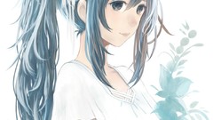 White background blue hair anime girls blue eyes nekomimi 