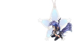White background blue hair anime girls necklaces