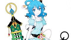 White background blue hair blue eyes short hair touhou hair 