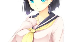 White background blush anime girls blue eyes short hair black 