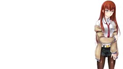 White background blush anime girls brunettes makise kurisu 