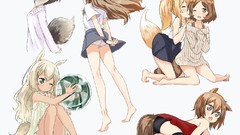 White background blush anime girls wink animal ears tails abe 