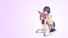 White background blush long hair anime girls brown eyes closed 