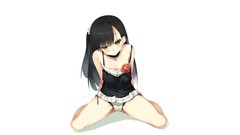 White background blush long hair anime girls green eyes black 