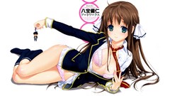 White background blush long hair anime girls lingerie green 