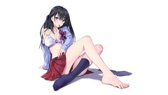White background blush long hair anime girls lingerie school 