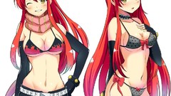 White background bows long hair anime girls lingerie wink open 