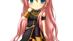 White background Chibi pink hair long hair anime girls vocaloid 