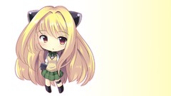 White background Chibi Ribbons blondes skirts long hair anime 
