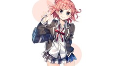 White background circles Ribbons schoolgirls shirts skirts 