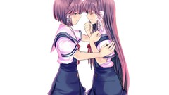 White background Clannad skirts long hair anime girls school 