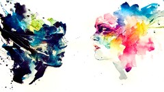 White background faces artwork agnes cecile