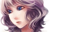 White background faces blue eyes short hair braids gray hair 