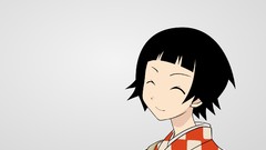 White background faces smiling anime girls closed eyes short 