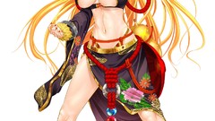 White background fangs horns navel Warriors red eyes Ropes 