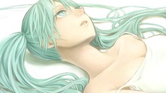 White background green eyes hatsune miku vocaloid green hair 