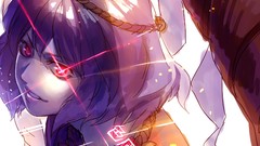 White background grin goddess red eyes anime girls short hair 