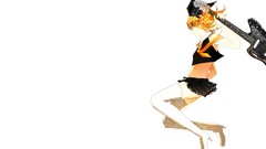 White background guitars blondes skirts anime girls boots blue 