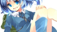 White background hats Bags blue hair anime girls boots blue 