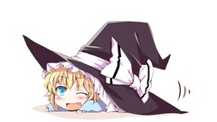 White background hats Chibi Ribbons blondes blue eyes wink 