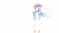 White background hats white hair anime girls angel beats yellow 
