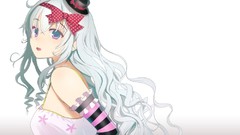 White background hats white hair long hair anime girls open 