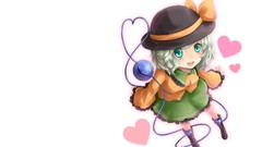 White background Hearts hats Ribbons anime girls green eyes 