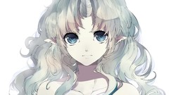 White background horns long hair anime girls blue eyes gray 