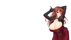 White background horns red eyes blush anime girls brunettes 