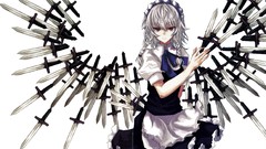 White background Knives white hair anime girls maids short hair 