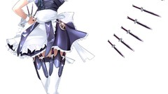 White background Knives white hair red eyes anime girls maids 