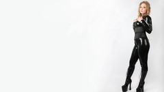 White background latex boots high heels catsuits