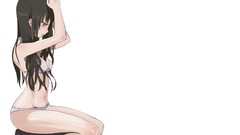 White background long hair anime girls blue eyes black hair 